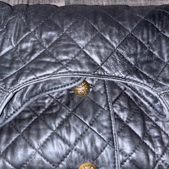 Caroline Moore black quilted leather jacket with gold-toned buttons SZ 10 - Picture 13 of 16